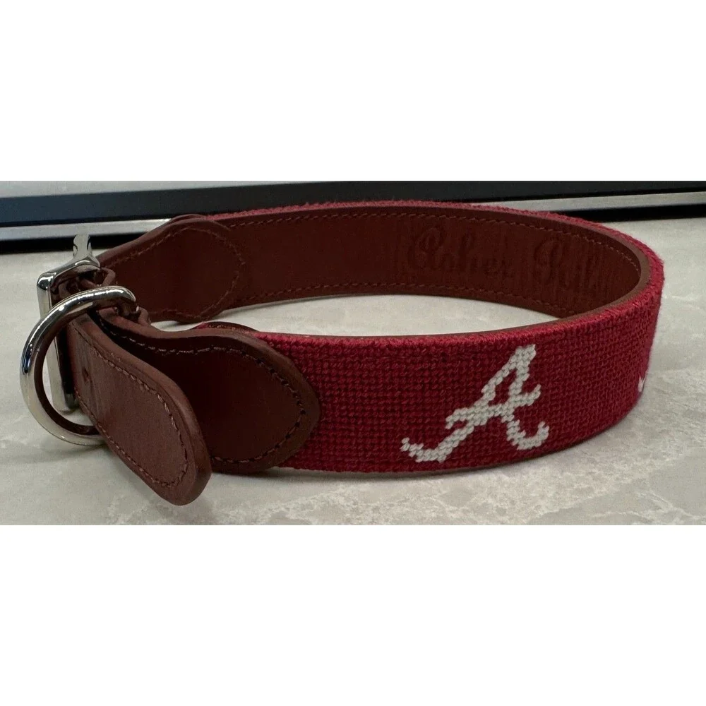 ALABAMA CRIMSON TIDE - ASHER RILEY NEEDLEPOINT DOG COLLAR - SIZE SMALL